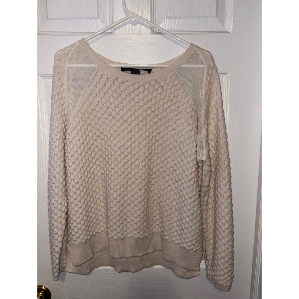 FRENCH CONNECTION Textured Mesh Sweater Size Medium Cream Knit Long Sleeve Top